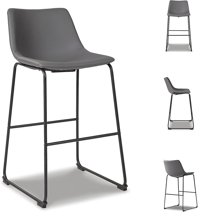 Signature Design by Ashley Centiar Modern Faux Leather 29" Pub Height Bar Stool, Set of 2, Gray