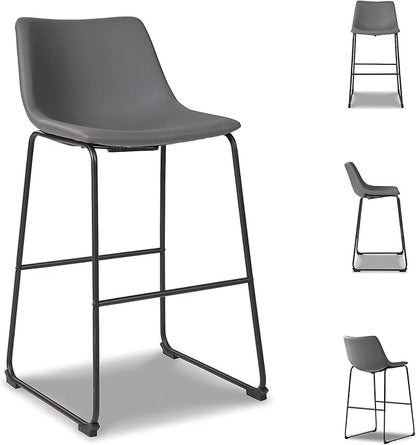 Signature Design by Ashley Centiar Modern Faux Leather 29" Pub Height Bar Stool, Set of 2, Gray