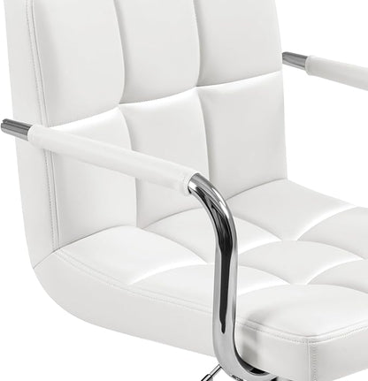 Yaheetech Bar Stools, PU Leather Adjustable Swivel Barstools, Hydraulic Kitchen Counter Height Bar Chairs with Armrest and Back for Bar, Kitchen, Dining Room, White