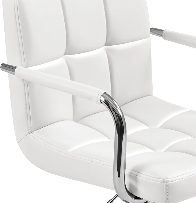 Yaheetech Bart Stools Set of 4, PU Leather Adjustable Barstools with Armrest, Counter Height Stool Chairs with Thickened Seat Cushion for Kitchen Island, White