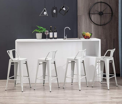 HAOBO Home Modern Industrial Metal Stool [Set of 4] for Indoor/Outdoor Dining Chair (30", Low Back White)