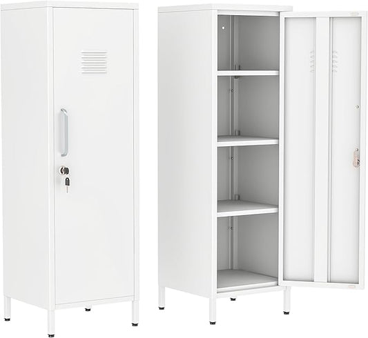 Tall Narrow Storage Cabinet 51.18" H Bathroom Cabinet Metal Pantry Cabinets, 3 Adjustable Shelves for Kitchen, Home Office, Living Room, Dinning Room (White)