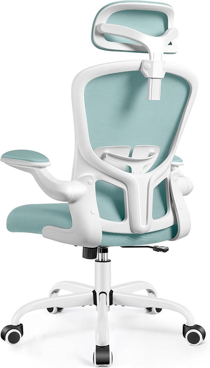 FelixKing Ergonomic Office Chair with Adjustable High Back, Breathable Mesh, Lumbar Support, Flip-up Armrests, Executive Rolling Swivel Comfy Task Computer Chair for Home Office (Light Blue)