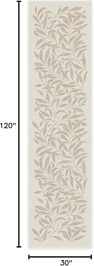 RUGGABLE x Morris & Co Machine Washable Runner Rug – Pure Willow Boughs Natural 2.5x10, Stain-Resistant, Non-Slip – Washable Rug for Hallway, Entryway, Living Room & Kitchen–with Cushioned Pad