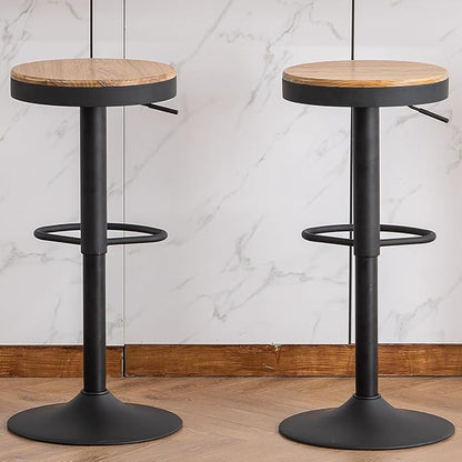 Kidol & Shellder Bar Stools Set of 4 Round Adjustable Swivel Barstools Modern Backless Bar Chairs Wooden Seat Counter Height Stools Armless for Kitchen Island, Cafe, Dining Room Black
