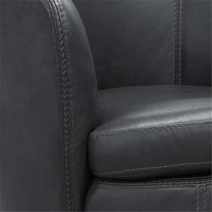 Pemberly Row Set of 2 Vintage Slate All Italian Leather Swivel Club Chair