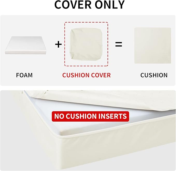 Easy-Going Waterproof Patio Cushion Covers 20x18x4 inch 4 Pack Replacement Non-Slip Outdoor Seat Cushion Slipcover with Zipper. Cream