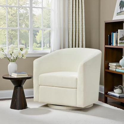 Chenille Swivel Accent Chair, Living Room Chairs, No Assembly Upholstered Armchair, 360°Rotating Barrel Chair for Bedroom, Apartment & Reading Nook (1, Cream White)
