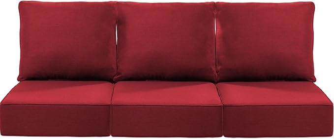Luxury 22x24/22x25 6-Inch Patio Chair Cushions Set of 3 - Memory Foam Deep Seat Water-Resistant Patio Cushion for Lawn Dining Rocking Swivel Chairs Loveseat 3-Seater Sectional Sofa - Red