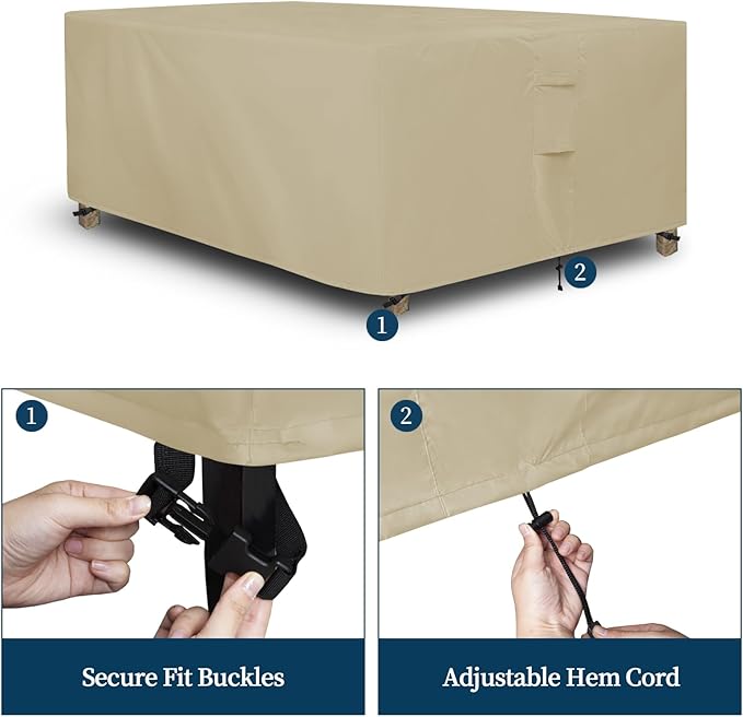 Easy-Going Rectangle Patio Furniture Cover Waterproof Outdoor Dining Table and Chair Cover Anti-UV Outside Sectional Sofa Set Covers (74"L x 47"W x 28"H, Camel)