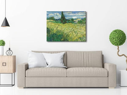 Wieco Art Abstract Canvas Prints Wall Art Green Field 1889 by Van Gogh Famous Oil Paintings Reproduction Artwork Stretched Landscape Picture for Living Room Home Office Decoration