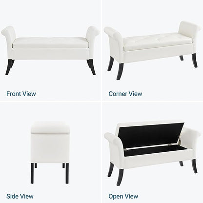 Yaheetech Ottoman with Storage, 52" Storage Ottoman Bench with Safety Hinge, Upholstered Bench with Seating for Bedroom, Living Room, Holds up to 661 lb, White