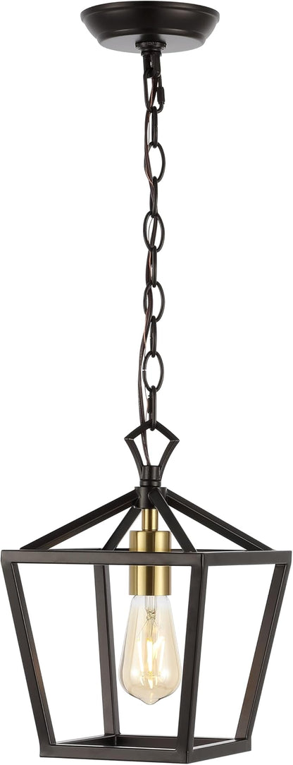 JONATHAN Y JYL7618C Pagoda 8" 1-Light Vintage Farmhouse Iron Chain Pagoda LED Pendant Minimalist, Rustic, Industrial, Classic, Living Room, Dining Room, Bedroom, Foyer, Oil Rubbed Bronze/Brass Gold