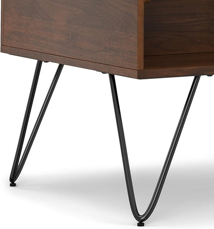 SIMPLIHOME Hunter Small Lift Top Coffee Table - 36 inch Wide Solid Walnut Veneer and Metal Industrial Cocktail Table, Living Room Table with Hidden Storage, 2 Cubbies, and Hairpin Legs