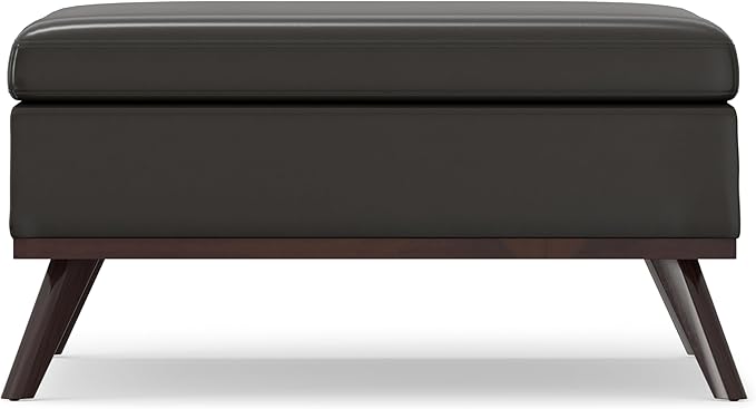 SIMPLIHOME Owen 36 inch Wide Mid Century Modern Square Coffee Table Storage Ottoman in Tanners Brown Vegan Faux Leather, Assembled, for the Living Room, Entryway and Family Room