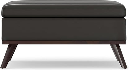 SIMPLIHOME Owen 36 inch Wide Mid Century Modern Square Coffee Table Storage Ottoman in Tanners Brown Vegan Faux Leather, Assembled, for the Living Room, Entryway and Family Room