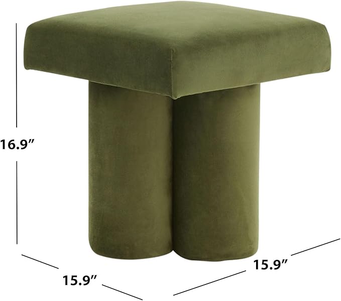 SAFAVIEH Couture Collection Deangelo Mid-Century Modern Forest Green Velvet Ottoman (Fully Assembled)