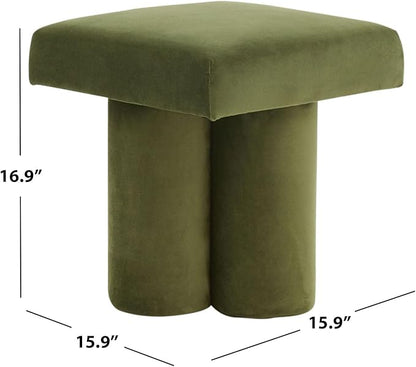 SAFAVIEH Couture Collection Deangelo Mid-Century Modern Forest Green Velvet Ottoman (Fully Assembled)
