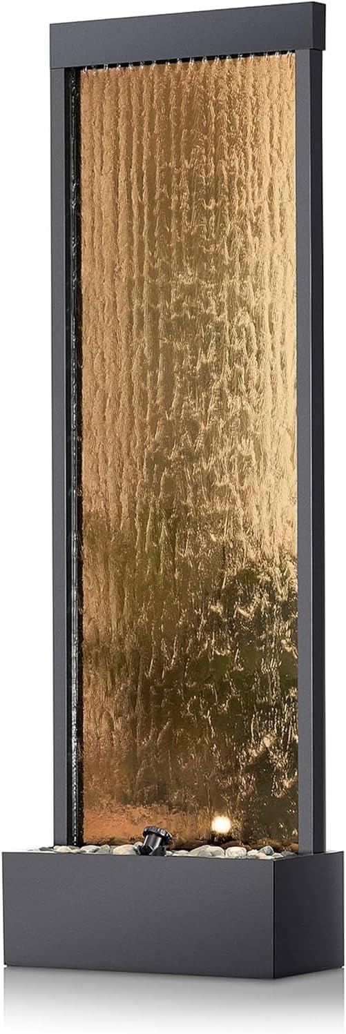 Alpine Corporation | 72"H Indoor/Outdoor Mirror Waterfall Floor Fountain — LED Lights & River Stones — Elegant Bronze Finish for Home, Office, Patio & Entryway Décor