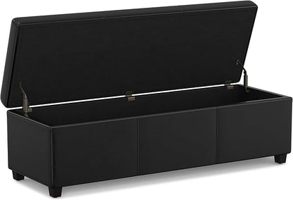 SIMPLIHOME Avalon 54 inch Wide Contemporary Rectangle Extra Large Storage Ottoman Bench in Midnight Black Vegan Faux Leather, Assembled, For the Living Room, Entryway and Family Room