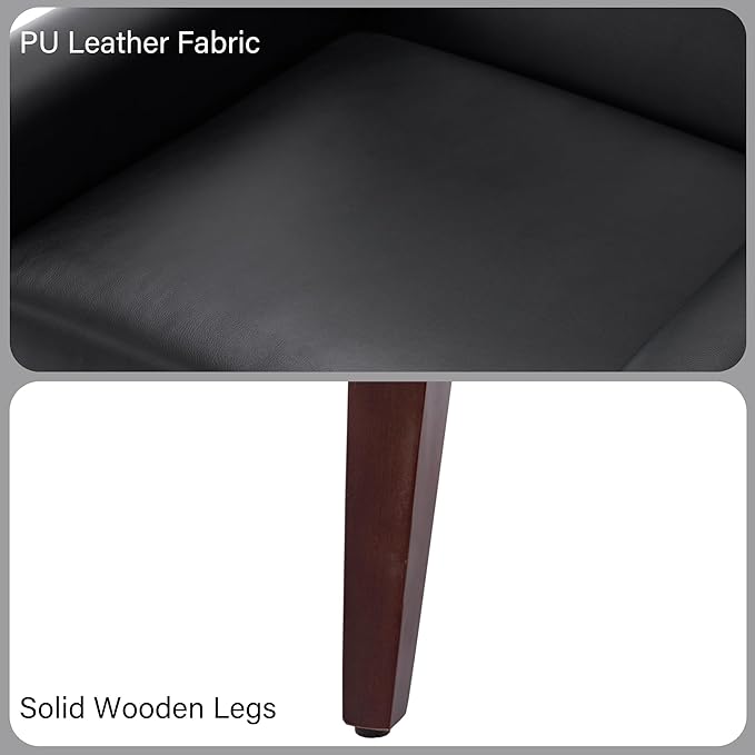 Accent Chair, Mid-Century Modern PU Leather Chairs with Arms for Living Room, Comfy Upholstered Club Single Sofa Armchair for Bedroom Waiting Room with Solid Wood Frame（Leather Black, Set of 1)