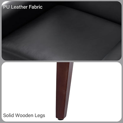 Accent Chair, Mid-Century Modern PU Leather Chairs with Arms for Living Room, Comfy Upholstered Club Single Sofa Armchair for Bedroom Waiting Room with Solid Wood Frame（Leather Black, Set of 2)