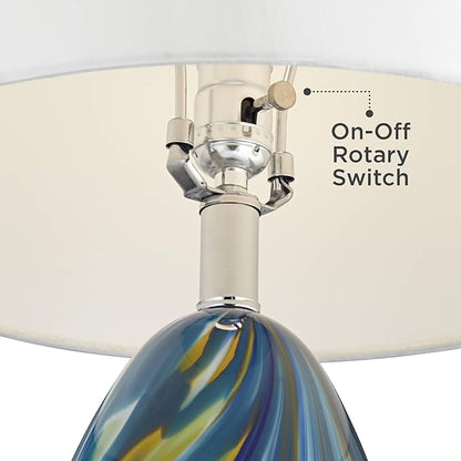 Possini Euro Design Pablo Modern Style Table Lamp with USB Charging Port 27" Tall Multi Blue Art Glass White Drum Shade for Living Room Bedroom House Bedside Nightstand Home Office (Color May Vary)