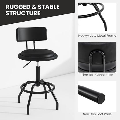 COSTWAY Adjustable Height Bar Stools Set of 2, 360 Degree Swivel, Modern Guitar Stool for High Ergonomic Seating, with PU Leather Cushion, Heavy Duty Steel Frame for Bar, Shop and Music, Garage, Black
