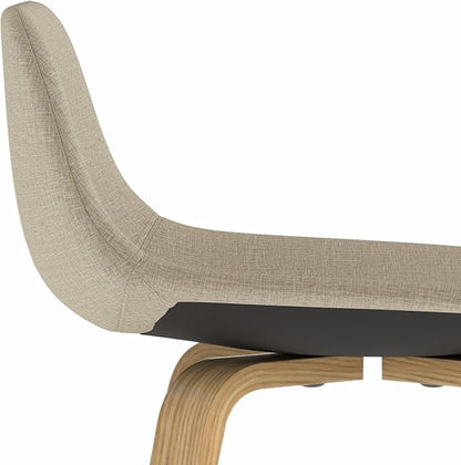 SIMPLIHOME Randolph Counter Stools (Set of 2) - 28 Inch Seat Height Upholstered Bentwood Kitchen Seats in Natural Polyester Linen Fabric, Mid Century Modern Seating with Curved Backrest and Footrest