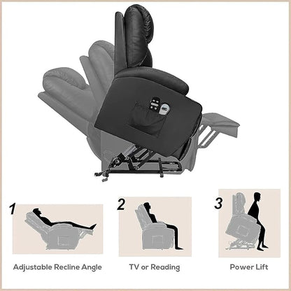 Flamaker Power Lift Recliner Chair Electric Lift Recliner for Elderly Power Lift Recliner Chair with Cup Holders Side Pockets for Living Room (Leather, Dark Black)