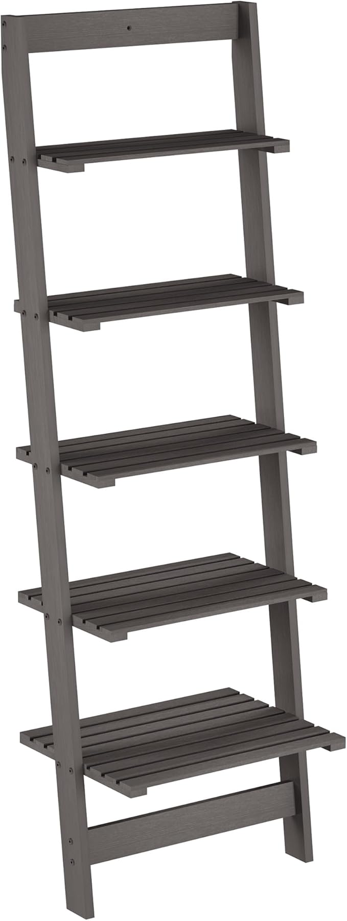 5-Tier Ladder Shelf - 50-Inch Narrow Leaning Bookshelf - Wooden Bookcase for Living Room, Bathroom, Kitchen, Office, or Bedroom Furniture by Lavish Home (Gray)