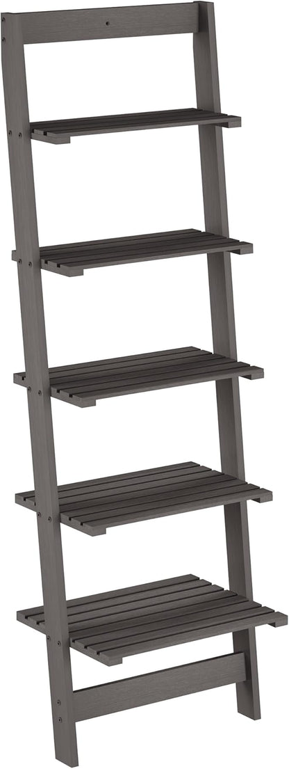 5-Tier Ladder Shelf - 50-Inch Narrow Leaning Bookshelf - Wooden Bookcase for Living Room, Bathroom, Kitchen, Office, or Bedroom Furniture by Lavish Home (Gray)