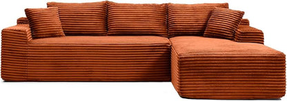 108" Cloud Sectional Couch,Modern Modular Sectional Sofa with Deep Seat,Corduroy Boneless Couches with L-Shape Chaise for Living Room,No Assembly Required (Orange, Right Facing Chaise)