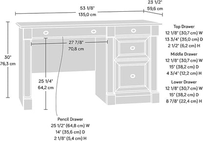 Sauder Palladia Computer Desk with Drawers, Home Office Desk with File Cabinet Storage Drawer, Cable Management, Keyboard Tray, in Select Cherry Finish