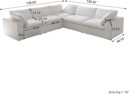 Cloud Couch Modular Sectional Sofa,160.6" Down Filled 5 Seater Convertible Sectional Sofas,V Shaped Couch for Living Room,Covers Washable&Replaceable,White