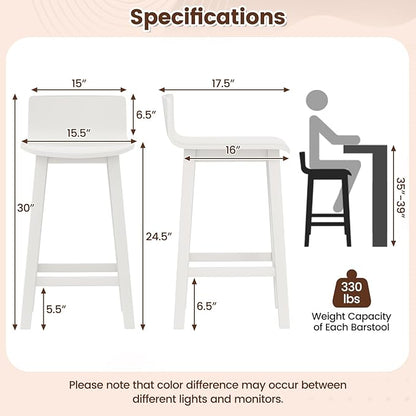COSTWAY Solid Wood Bar Stools Set of 4, 24.5-inch Counter Height Chairs with Low Back and Footrest, Farmhouse Wooden Armless barstools for Kitchen Island, Dining Room, Cafe, Breakfast, White