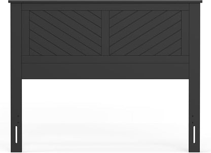 Serene Poplar Wood Full Size Headboard in Black, Modern Farmhouse Panel with Chevron Scoring, Casual Coastal Style, Easy Assembly, Quality Materials