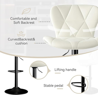 Bar Stools Set of 2,Adjustable Swivel Barstools,Counter Height Barstools with Backs Faux Leather Kitchen Island Bar Chair, White