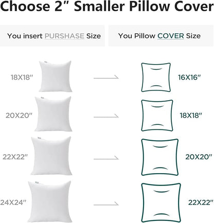 Acanva 22x22 Throw Pillow Inserts Set of 2, Premium Polyester Fiber Fill Square Sham Stuffer Cushion for Sofa, Bed, Couch and Chair, Machine Washable, 22x22 Inch(for 20x20 Cover), White 2 Count