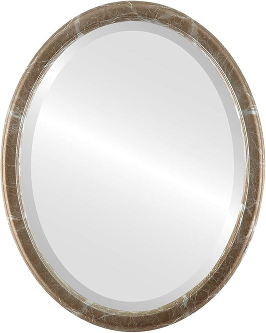 OVALCREST Oval Beveled Wall Mirror for Home Decor - Toronto Style - Champagne Silver - 18" x 14"