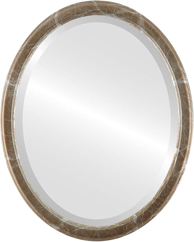 OVALCREST Oval Beveled Wall Mirror for Home Decor - Toronto Style - Champagne Silver - 22" x 18"