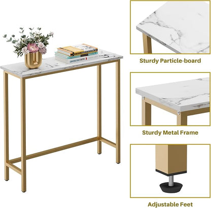 HollyHOME Narrow Hallway Table, 29.5" Small Console Stand, Slim Entryway Table, Sofa Desk, for Hallway, Bedroom, Living Room, Foyer, Marble Texture