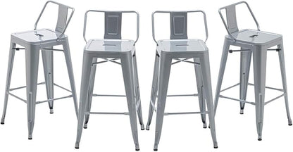 HAOBO Home 26" Low Back Metal Counter Stool Height Bar Stools [Set of 4] Barstools, Silver