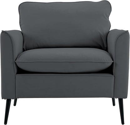 YISHENG Mid-Century Modern Living Room Accent Chairs Set of 2 - Oversized Faux Leather Armchairs with Removable Cushions & Metal Legs, Comfortable Sofas for Office/Lounge/Bedroom/Reception,Gray