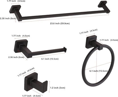 5 Pieces Black Bathroom Hardware Set,Wall Mounted 23.6 inch Towel Bar Set Matte Black,Towel Rack Set,Toilet Paper Holder,Matte Black Bathroom Accessories Set