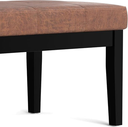 SIMPLIHOME Lacey 26 inch Wide Contemporary Rectangle Small Tufted Ottoman Bench in Distressed Saddle Brown Vegan Faux Leather, Assembled, for The Living Room and Bedroom