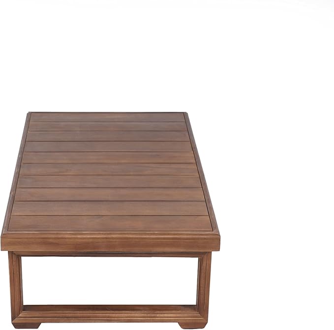 Christopher Knight Home Olaf 4 Pieces Outdoor Conversation Set, Acacia Wood Chat Set, Rectangular Coffee Table and Patio Loveseat with 2 Club Chairs, Patio Furniture Set with Cushion, Beige+Mocha