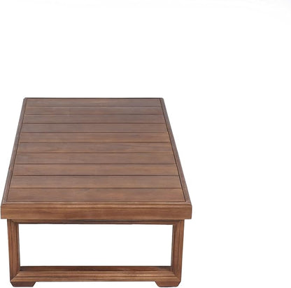 Christopher Knight Home Olaf 4 Pieces Outdoor Conversation Set, Acacia Wood Chat Set, Rectangular Coffee Table and Patio Loveseat with 2 Club Chairs, Patio Furniture Set with Cushion, Beige+Mocha