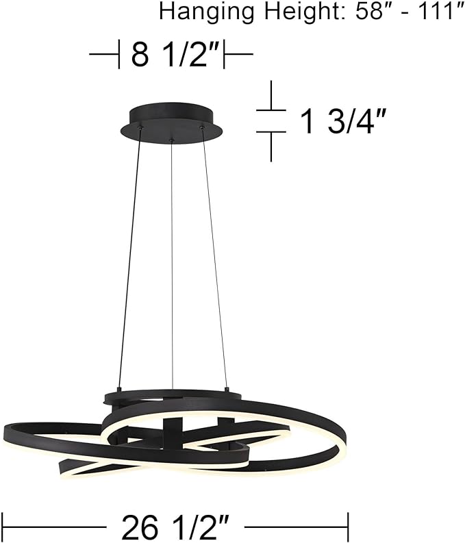 Possini Euro Design McKenna Sanded Black Pendant Lighting 26 1/2" Wide Modern Ribbon Rings Dimmable LED Fixture for Dining Room House Foyer Kitchen Island Entryway Bedroom Living High Ceilings