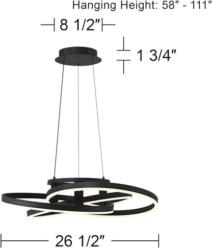 Possini Euro Design McKenna Sanded Black Pendant Lighting 26 1/2" Wide Modern Ribbon Rings Dimmable LED Fixture for Dining Room House Foyer Kitchen Island Entryway Bedroom Living High Ceilings
